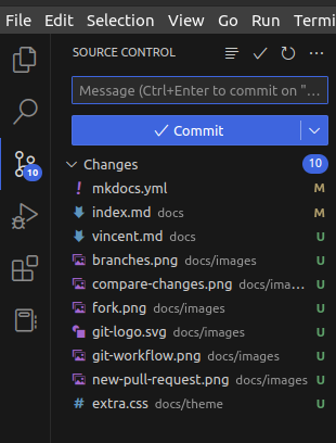 Capture VS Code pour Git